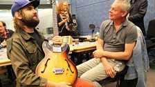 20 September 2013: Cloud Control's Jeremy Kelshaw chats guitars with Martin Clunes