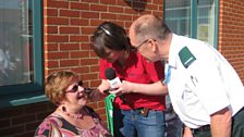 To earn clue five in Watton, Jo had to help out with a flu jab being given at the medical practice