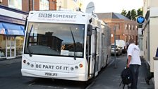 The Somerset Bus parked outside the Ritz Acoustic Club in Burnham