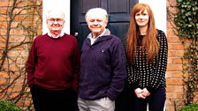 Brian Cosgrove, Sir David Jason and Crikey DM! Producer Kellie Redmond on location at Brian’s house