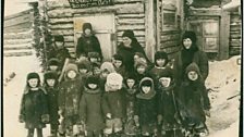 Kindergarten in Norlisk, c 1935 under the poster 'Thank you great Stalin for the happy childhood!'