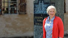 Susan Rutherford in Busetto outside the house where Verdi was born 200 years ago