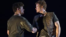 Glyndebourne Tour 2013. The Rape of Lucretia. Junius (Oliver Dunn) and Tarquinius (Duncan Rock).