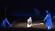 The Rape of Lucretia. L – r front row Male Chorus (Allan Clayton), Lucretia (Claudia Huckle) and Female Chorus (Kate Valentine).