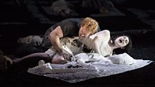 The Rape of Lucretia. Tarquinius (Duncan Rock) and Lucretia (Claudia Huckle).