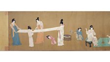 Court Ladies Preparing Newly Woven Silk (Detail) possibly by Emperor Huizong