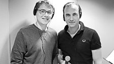 Stephen Hogan and Joel MacCormack during a scene in studio