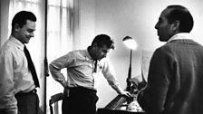 Leonard Bernstein with Stephen Sondheim and Jerome Robbins working on West Side Story.