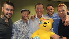 Boyzone with Sir Terry and Pudsey bear