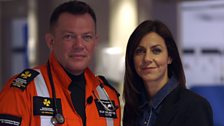 Dr Stewart Maitland-Knibb and Julia Bradbury at Derbyshire, Leicester and Rutland Air Ambulance.