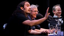 Comedian Ross Noble, paleobiologist Dave Martill and presenter Robin Ince