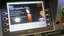 Mandela tribute on an ATM screen at OR Tambo airport, Johannesburg