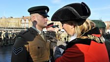 Mayor of Salisbury Mrs Penny Brown presents another medal