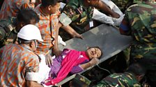 Reshma Begun among the rubble of a collapsed garment factory in Bangladesh.