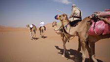 James Cracknell and Ben Fogle on camels in the Empty Quarter, Oman.