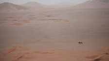 The vast Empty Quarter, Oman with camels in the distance.