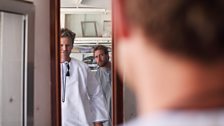 James Cracknell and Ben Fogle in a dishdasha (traditional Bedouin clothes) shop in Salalah souk.