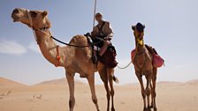 James Cracknell on his camel in the Empty Quarter, Oman.