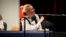 Sara Pascoe checks the big screen