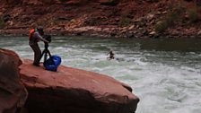 Camera positions for filming the boats as they went over rapids.