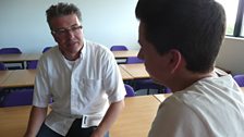 Mitchell speaks to Professor Keith Gildart, at the University of Wolverhampton