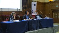 Hannah Stoddart, Monty Don and John Burton at the Great Hall in the University of Bristol