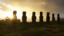 Sunset behind Ahu Akivi, Easter Island