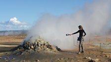 Producer Sarah Blunt recording sulphurous gases