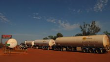 Road Train refuelling at the Sandfire Roadhouse, Western Australia