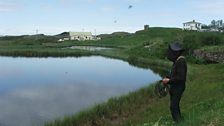 Chris Watson recording near the duck pond at Lake Myvatn