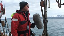 Chris Watson on board Whale Watching schooner - Husavik.