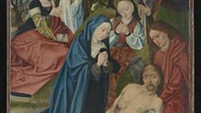 Master of the Aachen Altarpiece  Lamentation (Front of Panel), Two kneeling Donors (Reverse of Panel), about 1490-5