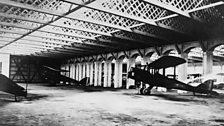 The hangars at Old Sarum, Wiltshire. The site was requisitioned for use as a flight training establishment in 1917.