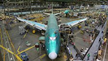 Nose of a 747-8 as it's being constructed in the Boeing factory, Seattle