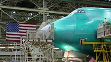 Nose of a 747-8 as it's being constructed in the Boeing factory, Seattle