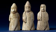 The Lewis Chessmen, berserkers. Late 12th century, Uig, Lewis, Scotland. Walrus ivory.