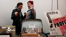 Frankie and Dave from Frankie and the Heartstrings show off their record store, Pop Recs Ltd