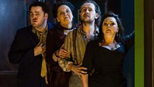 John Mark Ainsley as Grimoaldo, Susan Bickley as Eduige, Iestyn Davies as Bertarido, and Rebecca Evans as Rodelinda