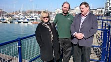 Chris Veasey and the judges at Sovereign Harbour where he fishes from.