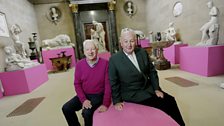 Michael Craig-Martin and the Duke of Devonshire in the Sculpture Gallery at Chatsworth