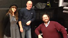 Mike Livesley, Rupert Stanshall and producer, Laura Baron at The Bloomsbury Theatre, London