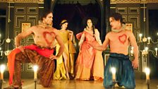 Ed Lyon as Amidas, Rachel Kelly as Mirinda, Susanna Hurrell as Erisbe and Samuel Boden as Ormindo