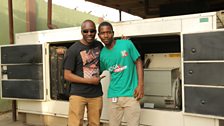 DJ Edu, Kunle of Koga Studios and the Generator that powered the Live Lounge in Lagos