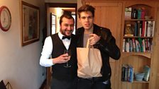 Klaxons’ James with his Indian takeaway during the show...