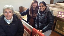 Chamu with Brenda King, Silk Expert and Maggi Rowland at St Lawrence Church, Warslow