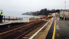 Trains approach Dawlish