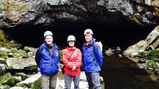 Felicity stands at the entrance to Porth Yr Ogof, with Gary Evans of the South Wales Outdoor Activity Providers Group (right),