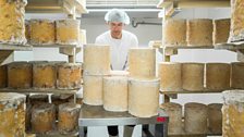 Michael Thomson with raw blue cheese at his "Cheese Cave" in Newtownards.