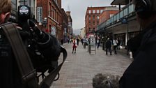 Camera crew with Marie-Louise on Belfast streets