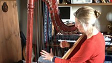 Harpist Sarah Deere-Jones in her music room in the north of Cornwall